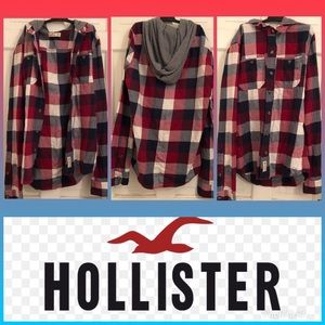 Plaid hooded button-up